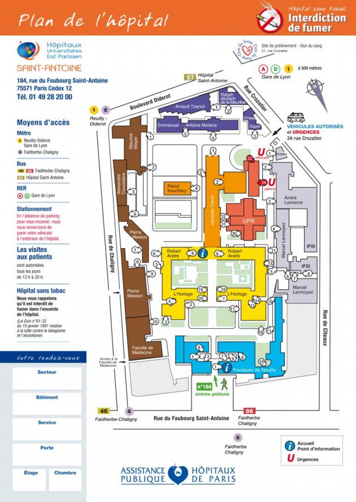 Bản đồ của bệnh viện Saint-Antoine