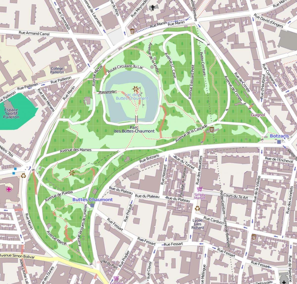 Bản đồ của Parc des Buttes Paris