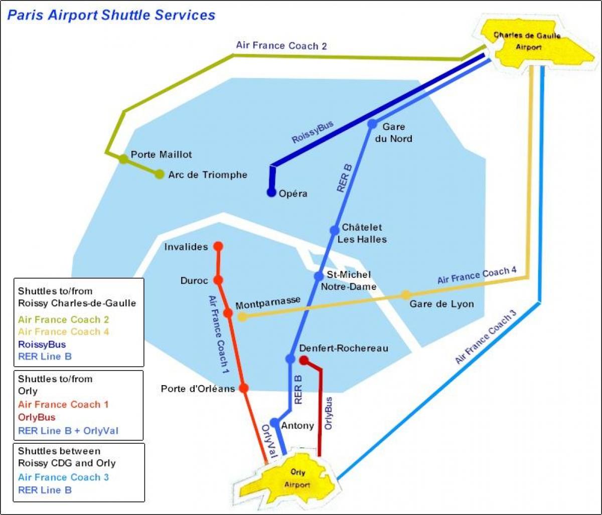 Bản đồ của Paris sân bay đón