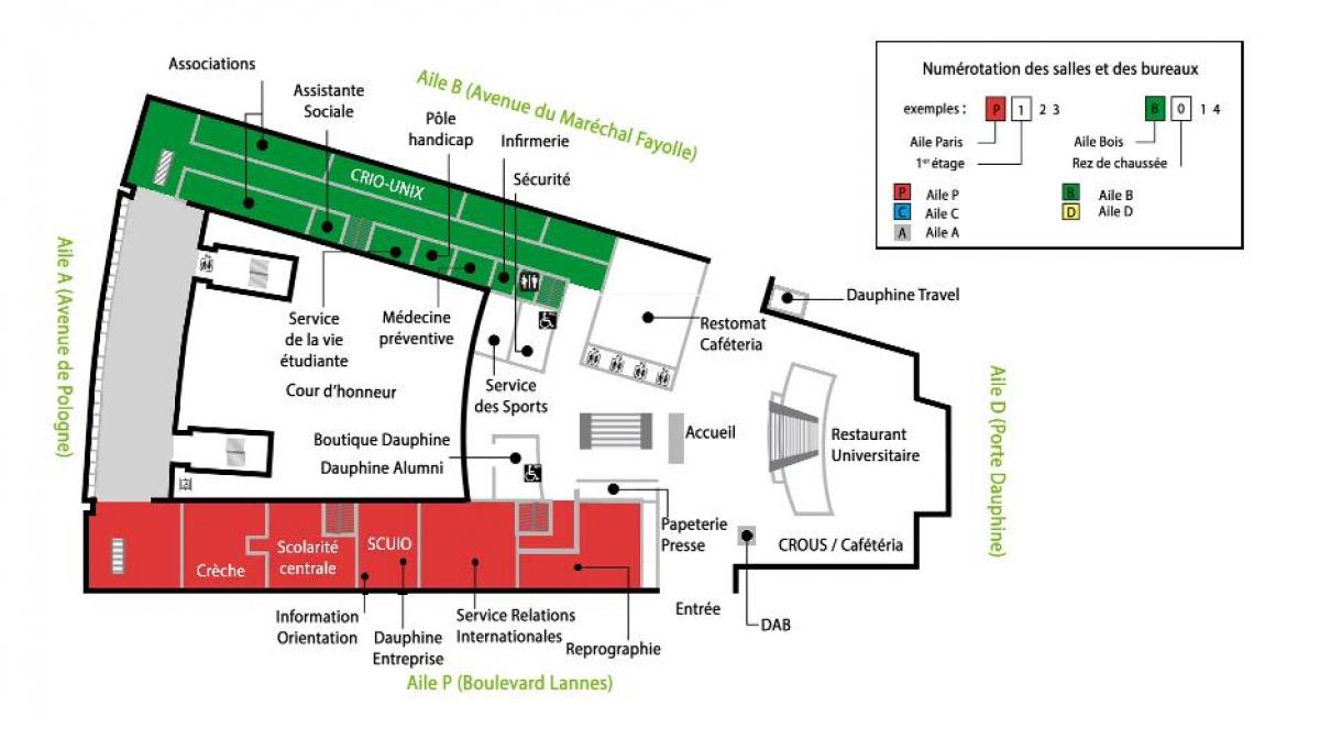Bản đồ của đại học Dauphine - tầng trệt